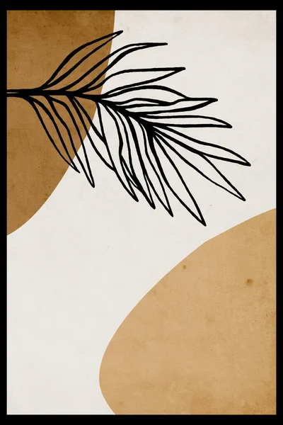 Botanical wall art. Line art tropical drawing with abstract shape. Abstract pattern for print, cover, wallpaper, minimalist and natural wall art.