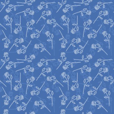 Seamless botanical  pattern in trendy blue color. Classic Blue Color of the Year 2020