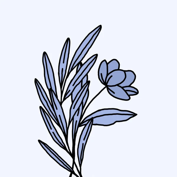 Botanical Pattern Print Cover Wallpaper Minimalist Natural Wall Art Blue — Stockfoto