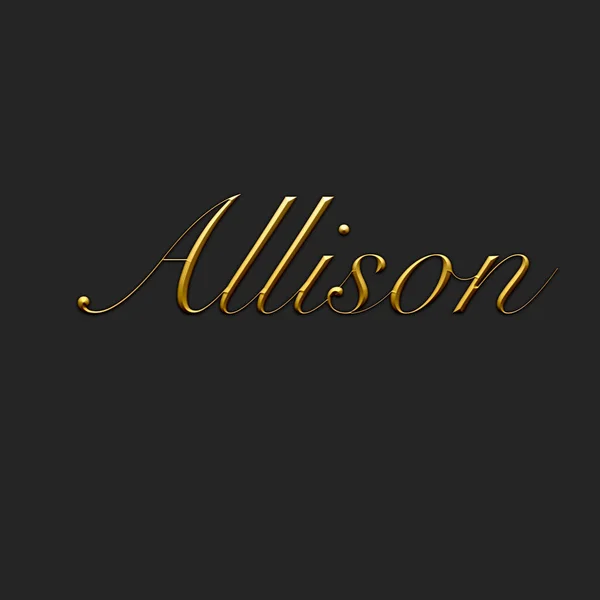 Allison - Female name . Gold 3D icon on dark background. Decorative font. Template, signature logo.