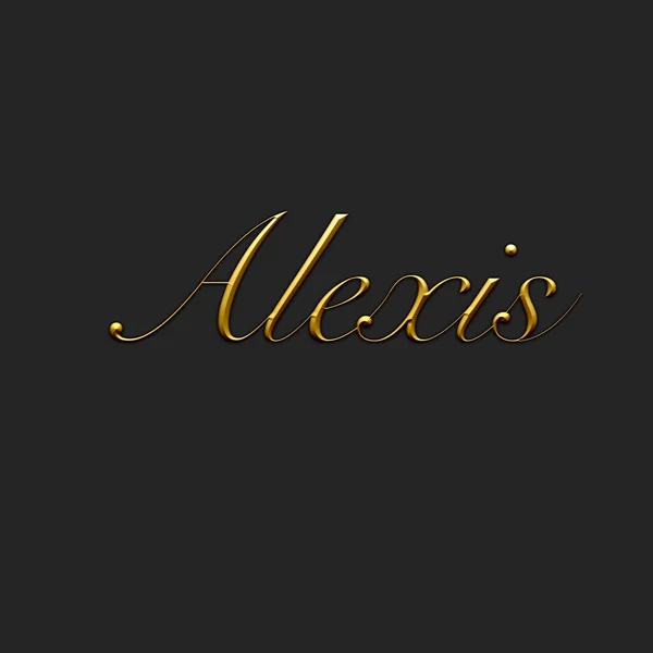 Alexis - Female name . Gold 3D icon on dark background. Decorative font. Template, signature logo.