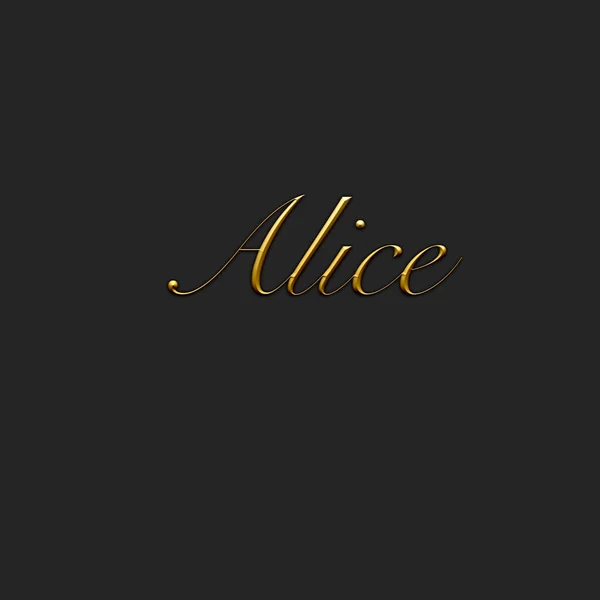 Alice - Female name . Gold 3D icon on dark background. Decorative font. Template, signature logo.