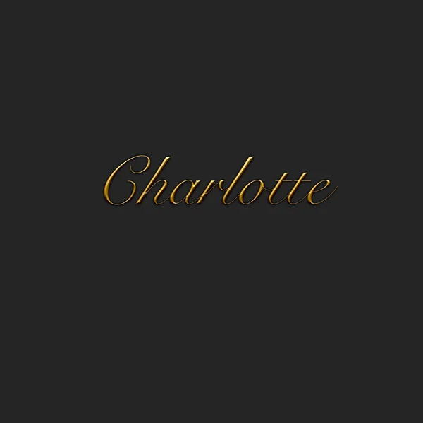 Charlotte - Female name . Gold 3D icon on dark background. Decorative font. Template, signature logo.