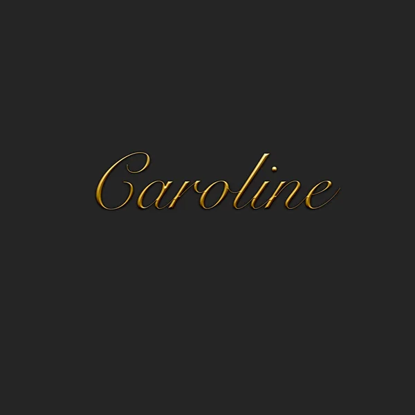 Caroline - Female name . Gold 3D icon on dark background. Decorative font. Template, signature logo.