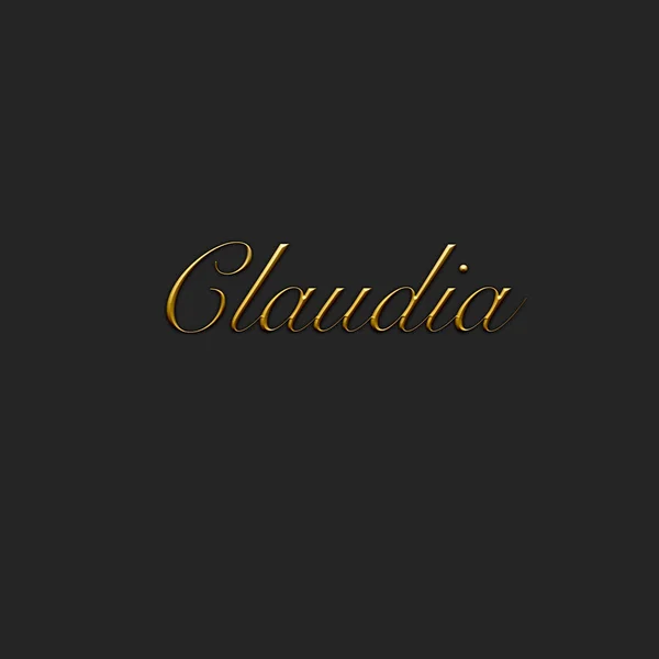 Claudia - Female name . Gold 3D icon on dark background. Decorative font. Template, signature logo.