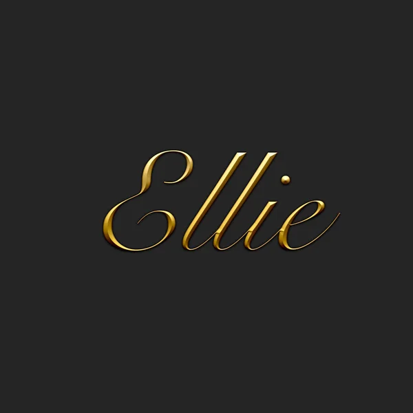 Ellie - Female name . Gold 3D icon on dark background. Decorative font. Template, signature logo.