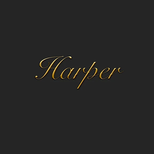 Harper - Female name . Gold 3D icon on dark background. Decorative font. Template, signature logo.