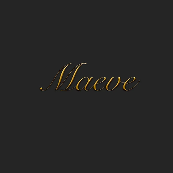 Maeve - Female name . Gold 3D icon on dark background. Decorative font. Template, signature logo.