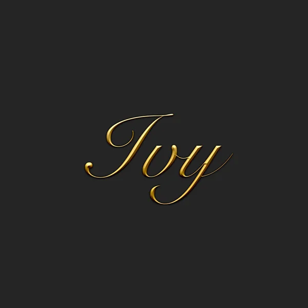 Ivy - Female name . Gold 3D icon on dark background. Decorative font. Template, signature logo.