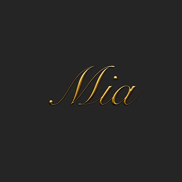 Mia Female Name Gold Icon Dark Background Decorative Font Template — 图库照片