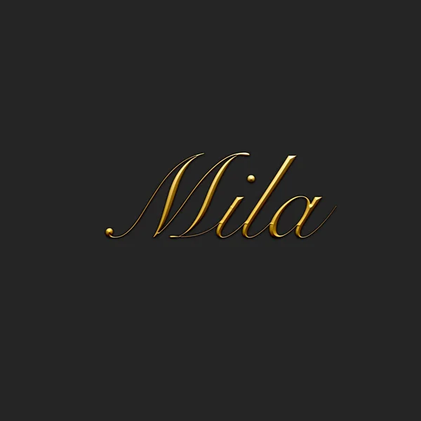 Mila Female Name Gold Icon Dark Background Decorative Font Template — Stock Photo, Image