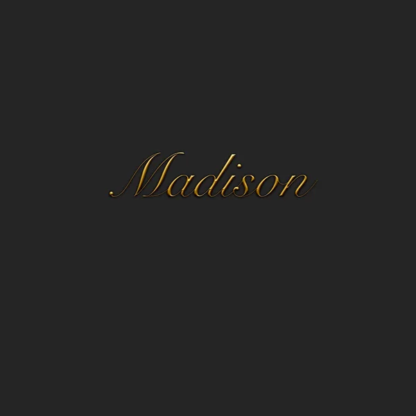 Madison Female Name Gold Icon Dark Background Decorative Font Template — Fotografia de Stock