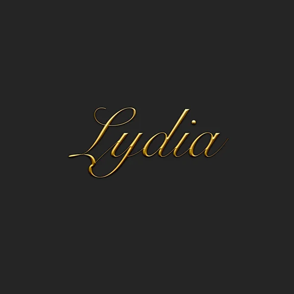 Lydia Female Name Gold Icon Dark Background Decorative Font Template — Stockfoto