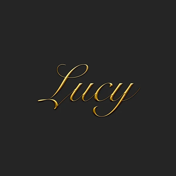 Lucy Female Name Gold Icon Dark Background Decorative Font Template — Stockfoto