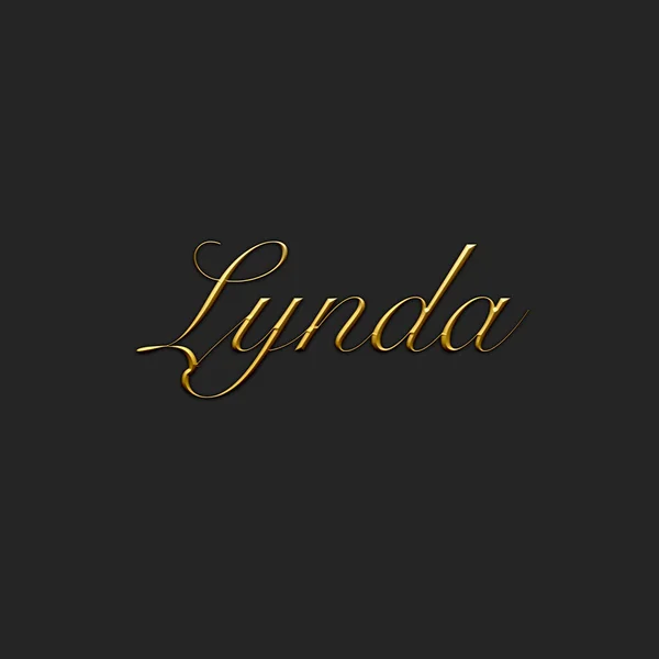 Lynda - Female name . Gold 3D icon on dark background. Decorative font. Template, signature logo.