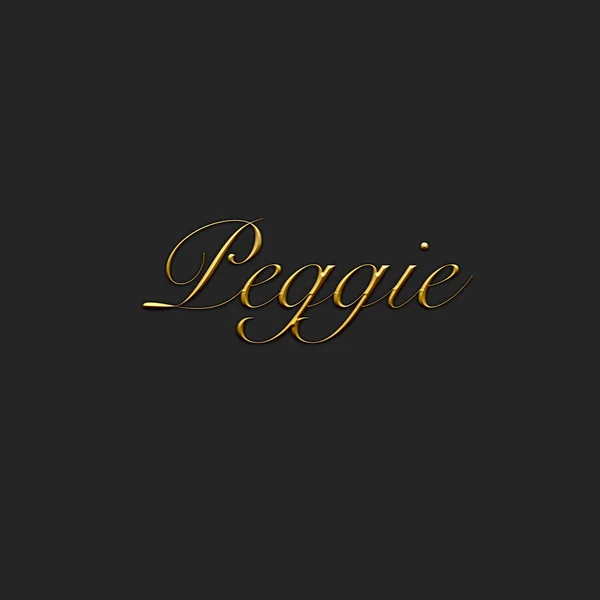 Peggie - Female name . Gold 3D icon on dark background. Decorative font. Template, signature logo.