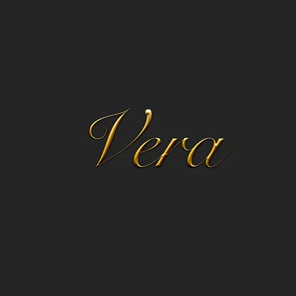 Vera - Female name . Gold 3D icon on dark background. Decorative font. Template, signature logo.
