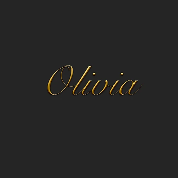 Olivia - Female name . Gold 3D icon on dark background. Decorative font. Template, signature logo.