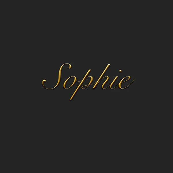 Sophie - Female name . Gold 3D icon on dark background. Decorative font. Template, signature logo.