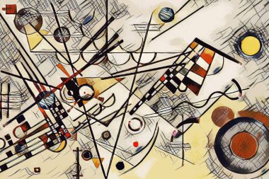 Baskı için soyut şekilli modaya uygun bir kart. Örtü, duvar kâğıdı, duvar sanatı. Kandinsky 'nin sanatından esinlenerek.