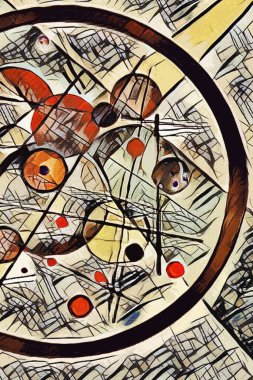 Baskı için soyut şekilli modaya uygun bir kart. Örtü, duvar kâğıdı, duvar sanatı. Kandinsky 'nin sanatından esinlenerek.