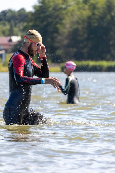 Krasnik Poland August 2022 Triathlon Silhouette Athlete — Foto Stock