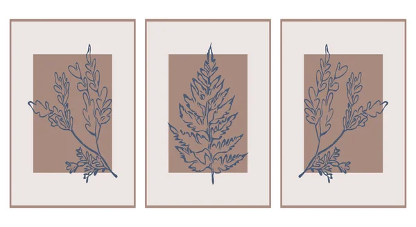 Set Mit Bedruckbaren Illustrationen Minimalistische Muster Pflanzen Blumen Wandkunst Wohnkultur — Stockvektor