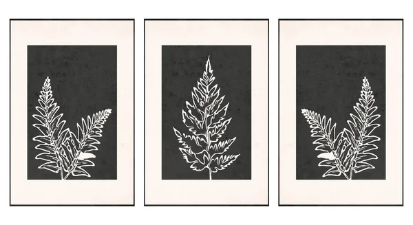 Set Van Afdrukbare Afbeeldingen Minimalistisch Patroon Planten Bloemen Wandkunst Home — Stockvector