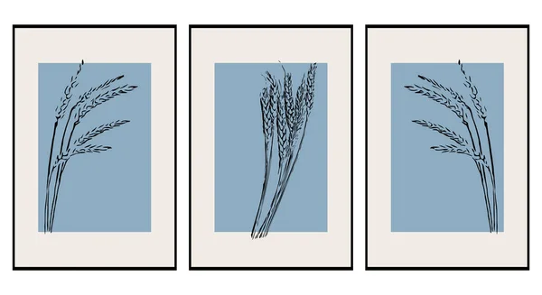 Set Illustrazioni Stampabili Modello Minimalista Piante Fiori Arte Della Parete — Vettoriale Stock