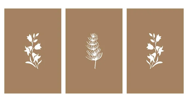 3植物壁アートのセット 抽象的な形状の線画熱帯ドローイング — ストックベクタ