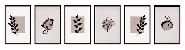 Colección Ilustraciones Botánicas Línea Arte Las Plantas Dibujo Con Forma — Vector de stock