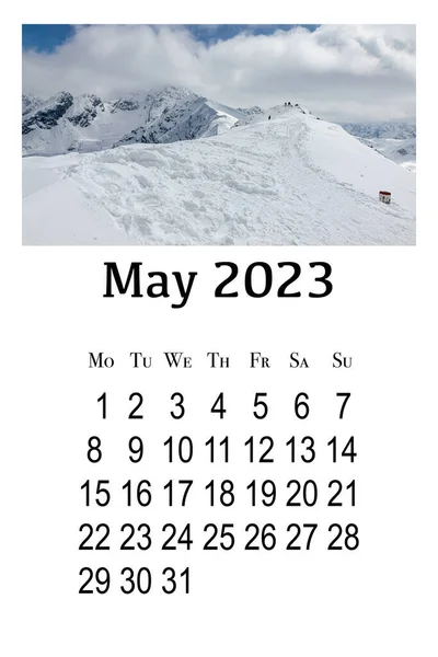 Kalendář Květen2023 Tisknutelný Vertikální Kalendář Týden Začíná Pondělí Krásná Zimní — Stock fotografie