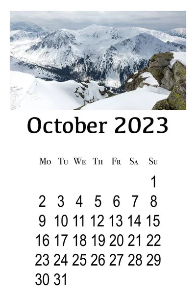 Calendar Card October 2023 Printable Vertical Wall Calendar Week Starts — Stock Photo, Image
