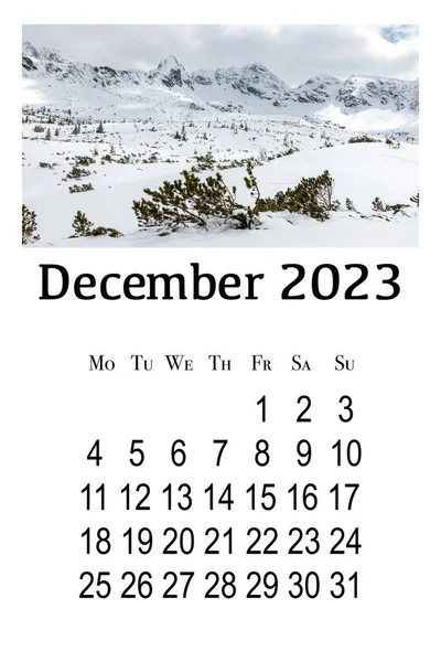 Kalenderkort För December 2023 Vertikal Väggkalender Vecka Börjar Måndag Vackert — Stockfoto