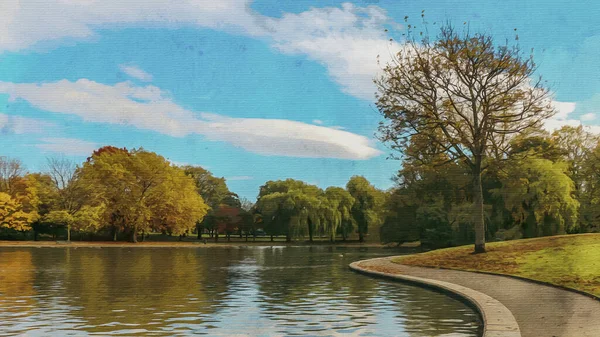 Victoria Park Tipton West Midlands Inglaterra Pintura Aquarela Sobre Tela — Fotografia de Stock
