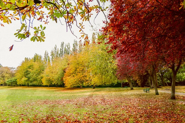 Victoria Park Tipton West Midlands Αγγλία Ακουαρέλα Ζωγραφική Καμβά Φθινοπωρινό — Φωτογραφία Αρχείου