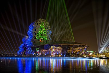 KaoHsiung, Taiwan - Dec. 24, 2021: Christmas Light show at Kaohsiung Music Center.