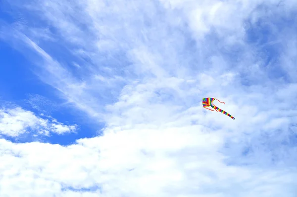 Cerf Volant Arc Ciel Volant Dans Ciel Bleu Avec Des — Photo