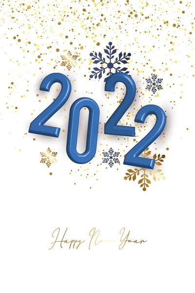 2022のセット豪華なエレガントなメリークリスマスと幸せな新年のポスターテンプレートカード 青の背景に金の雪片とボール ベクトルイラスト 雪のフレームと輝き 金のクリスマスボール — ストックベクタ