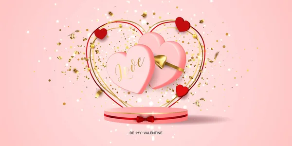 Valentine Day Sale Vector Banner Valentine Banner Heart Gift Box — Vetor de Stock