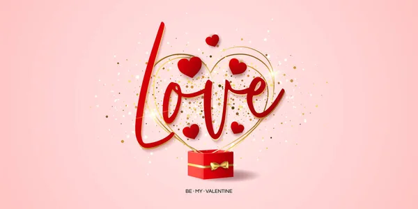 Valentine Day Sale Vector Banner Valentine Banner Heart Gift Box — Wektor stockowy