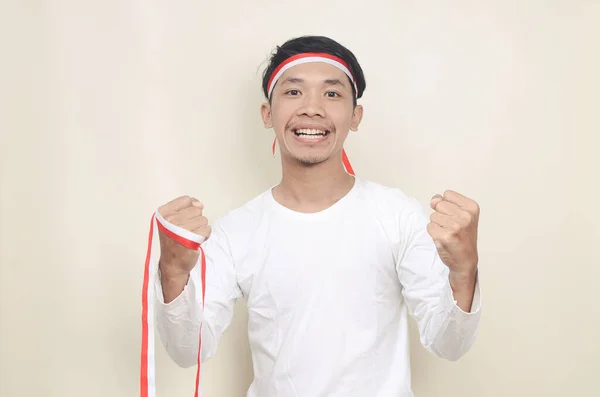 Indonesian Man Celebrate Independence Day Excited Expression — 图库照片