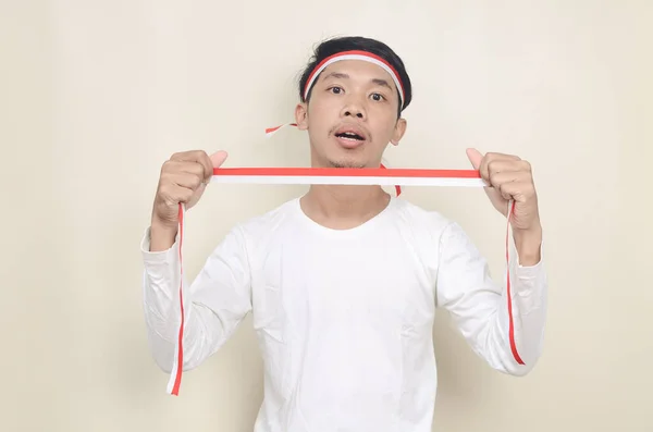 Indonesian Man Celebrate Independence Day Excited Expression — 스톡 사진