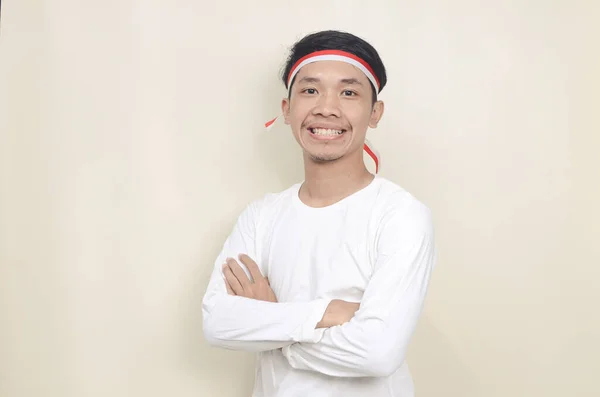 Young Indonesian Men Celebrate Independence Day Happy Expressions — 스톡 사진
