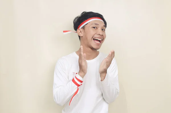 Indonesian Man Cheering Celebrate Independence Day — 스톡 사진