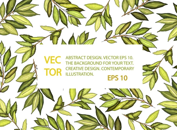 Körfez yapraklarıyla renkli çizimler. Parlak, renkli bir el çizimi. Menü, restoran, yemek ve mutfak tasarımı için vektör.