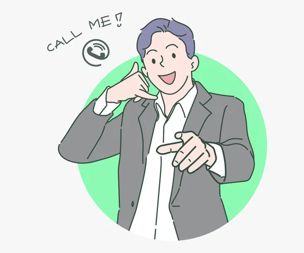Business Man Smiling Doing Talking Telephone Gesture Pointing You Call — Vector de stock
