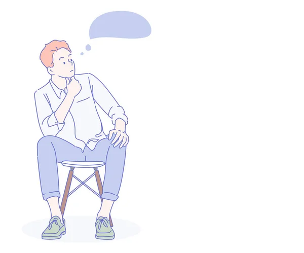 Young Businessman Sitting Chair Thinking Hand Drawn Thin Line Style — Διανυσματικό Αρχείο