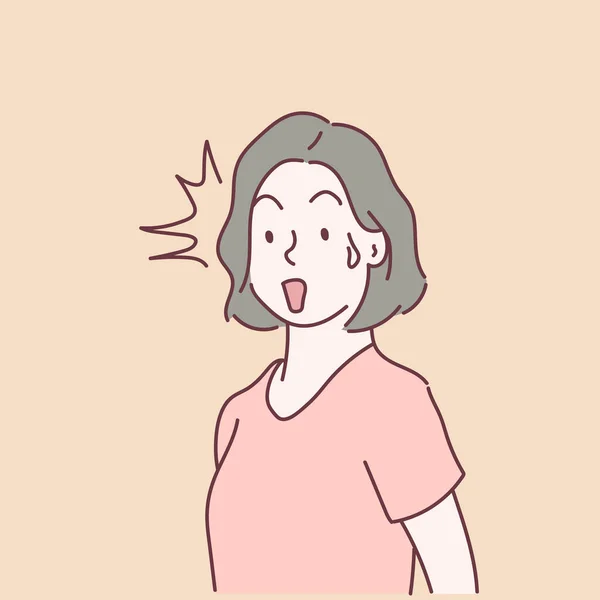 Young Woman Shocked Surprised Emotional Facial Expression Concept Hand Drawn — 图库矢量图片