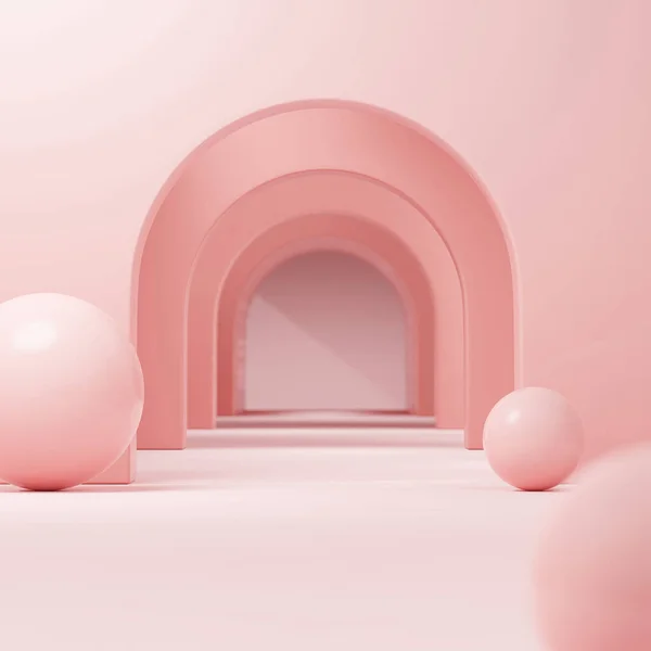 Rosa Pastell Minimalt Interiør Visning Annonsering Produkter Presentasjon Utstillingsmonter Skjønnhetsprodukter – stockfoto